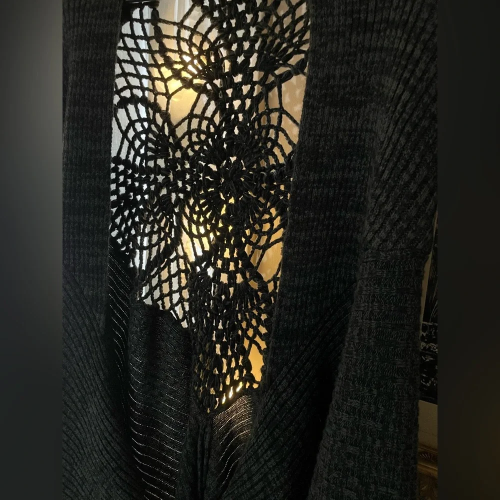 Free People Charcoal Gray Crochet Back Cape - Picture 3 of 6